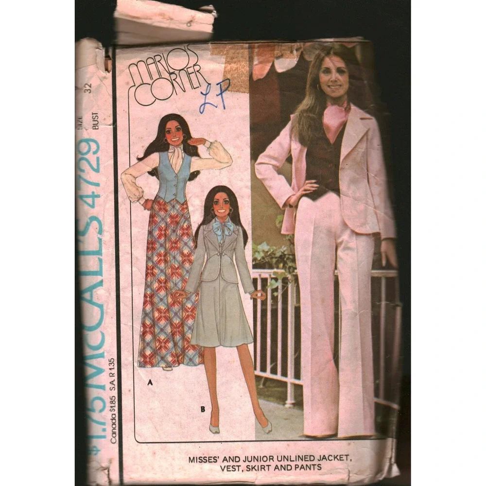 Vintage McCalls 4729 Sewing Pattern Misses Jacket Vest Skirt Pants 9 Marlos